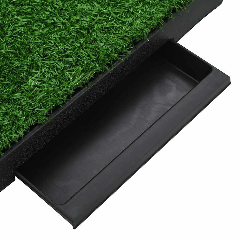 Hundtoalett med konstgräs 63×50×7 cm / djurtoalett med galler och uttagbart tråg – Grön/svart