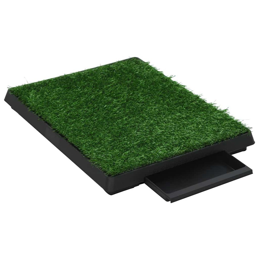 Hundtoalett med konstgräs 63×50×7 cm / djurtoalett med galler och uttagbart tråg – Grön/svart
