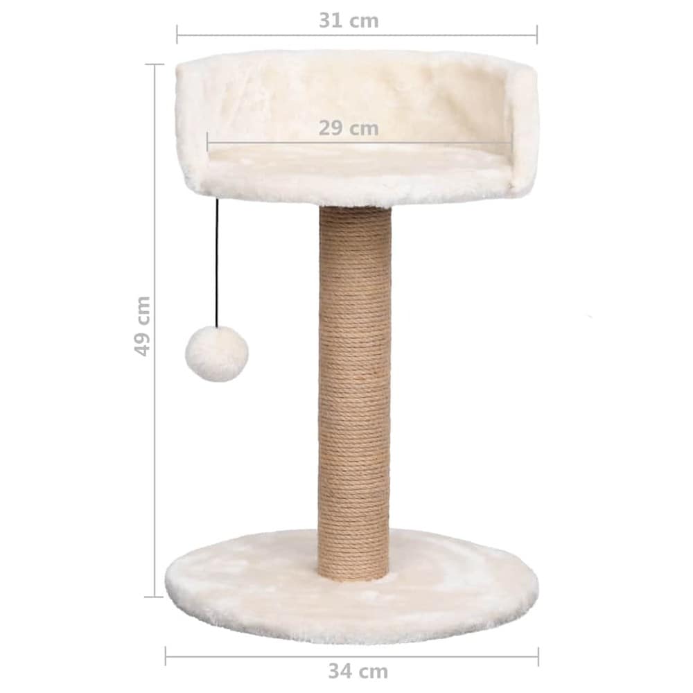 Klösträd för katt 49 cm / klöspelare i sjögräs med viloplats och leksak – Beige