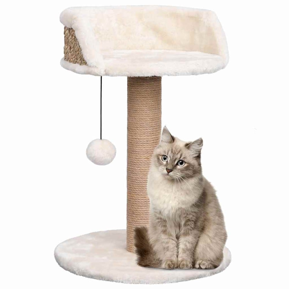 Klösträd för katt 49 cm / klöspelare i sjögräs med viloplats och leksak – Beige