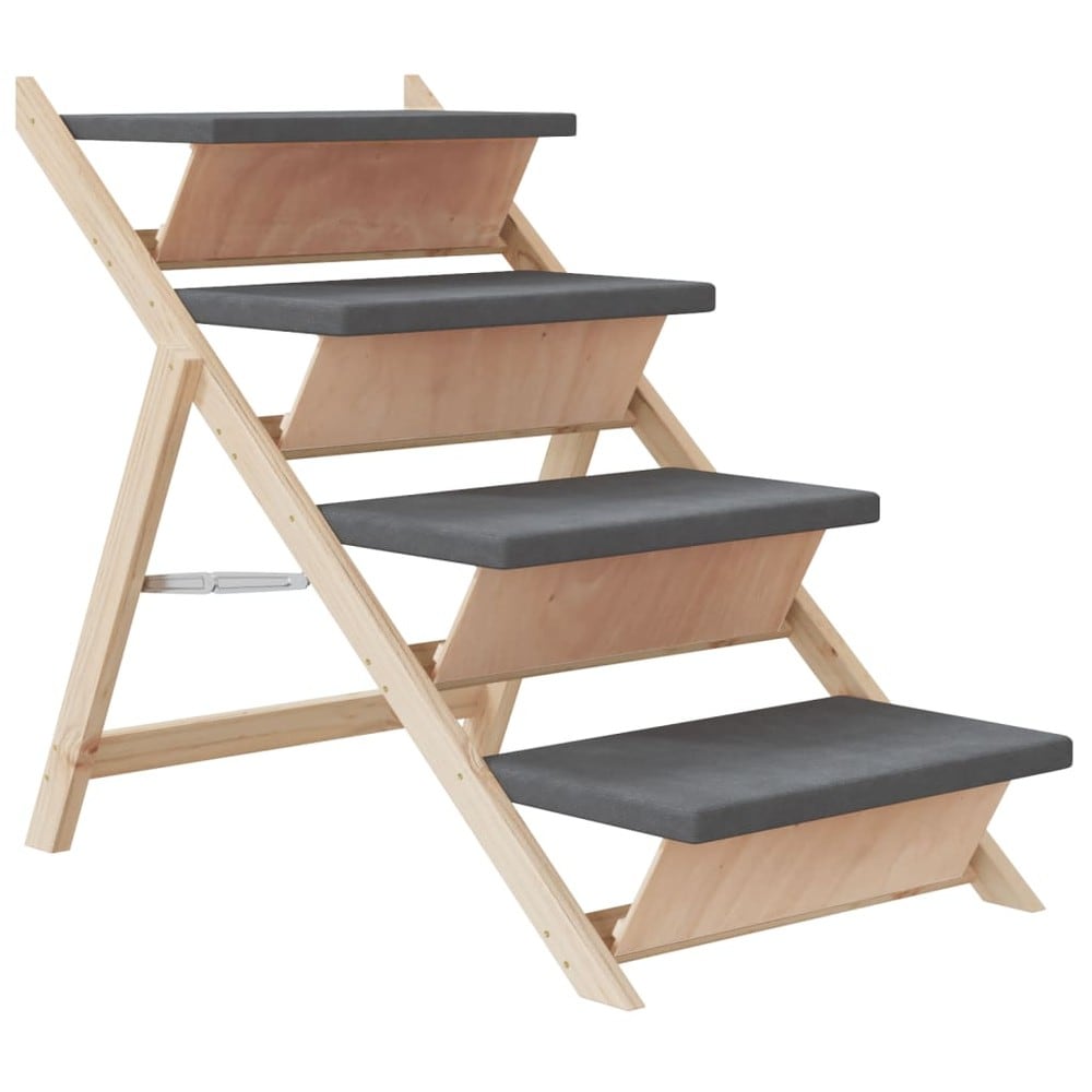 Hundtrappa 105×47×64 cm / hopfällbar husdjurstrappa med halkfri yta – Grå/natur