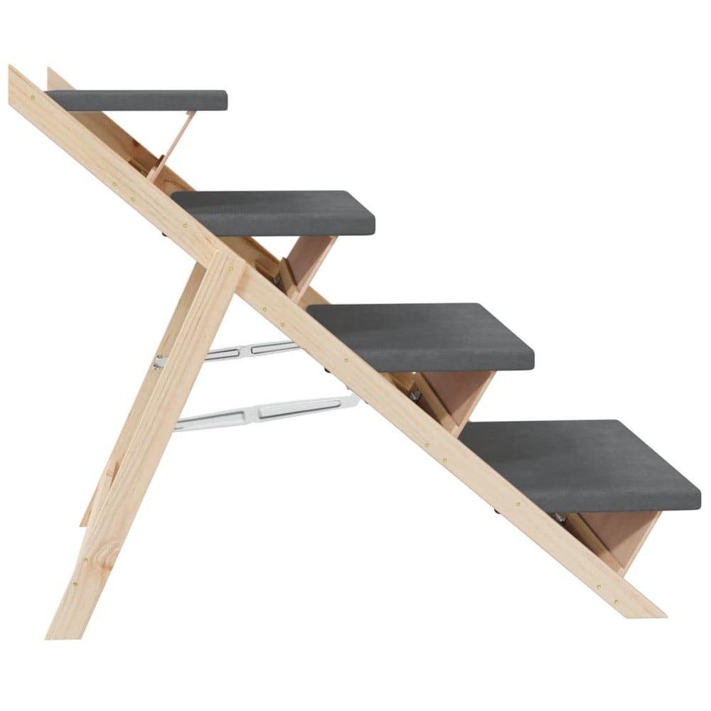 Hundtrappa 105×47×64 cm / hopfällbar husdjurstrappa med halkfri yta – Grå/natur