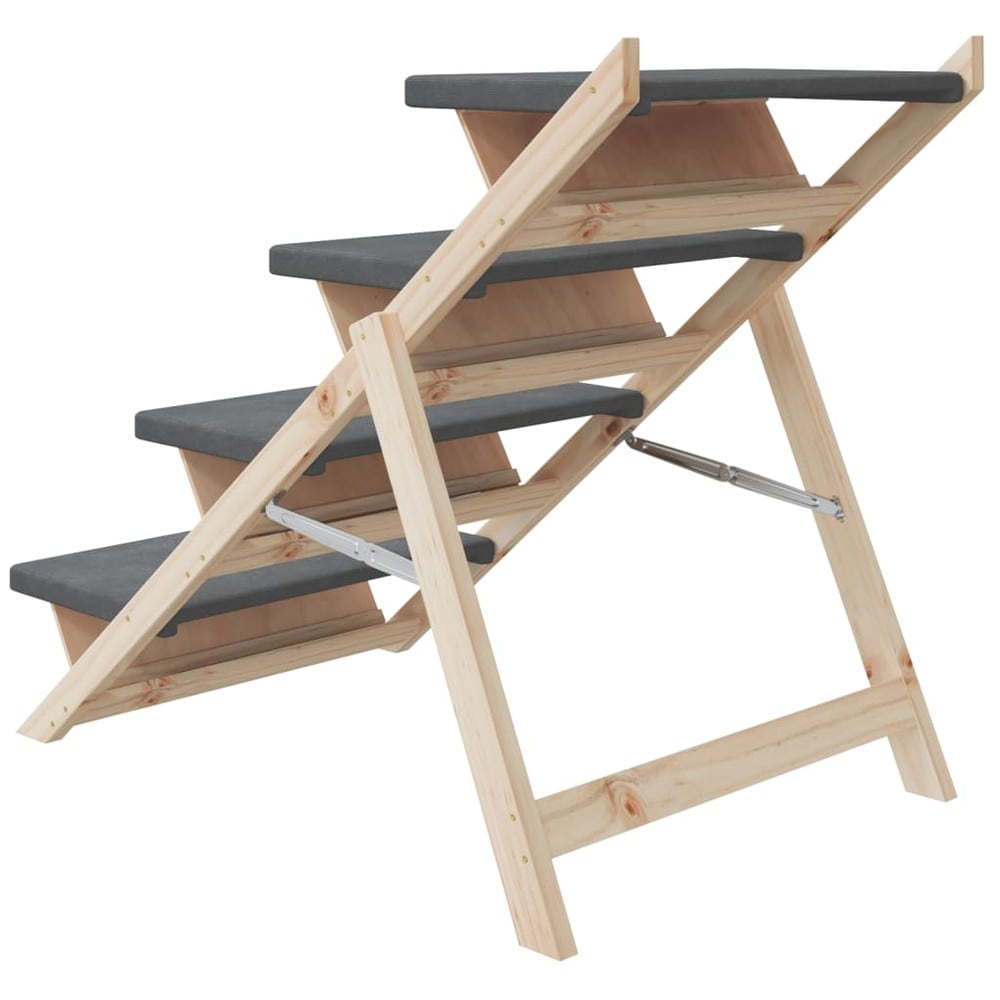 Hundtrappa 105×47×64 cm / hopfällbar husdjurstrappa med halkfri yta – Grå/natur