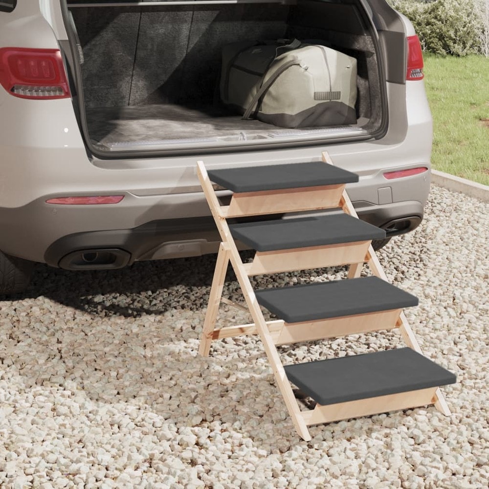 Hundtrappa 105×47×64 cm / hopfällbar husdjurstrappa med halkfri yta – Grå/natur