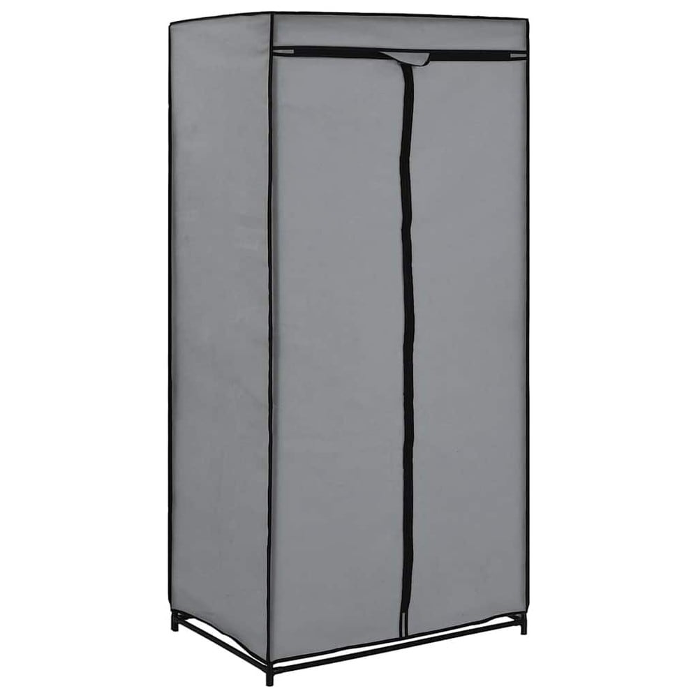 Garderob i tyg 75×50×160 cm / klädgarderob med klädstång / tyggarderob med dragkedja – Grå