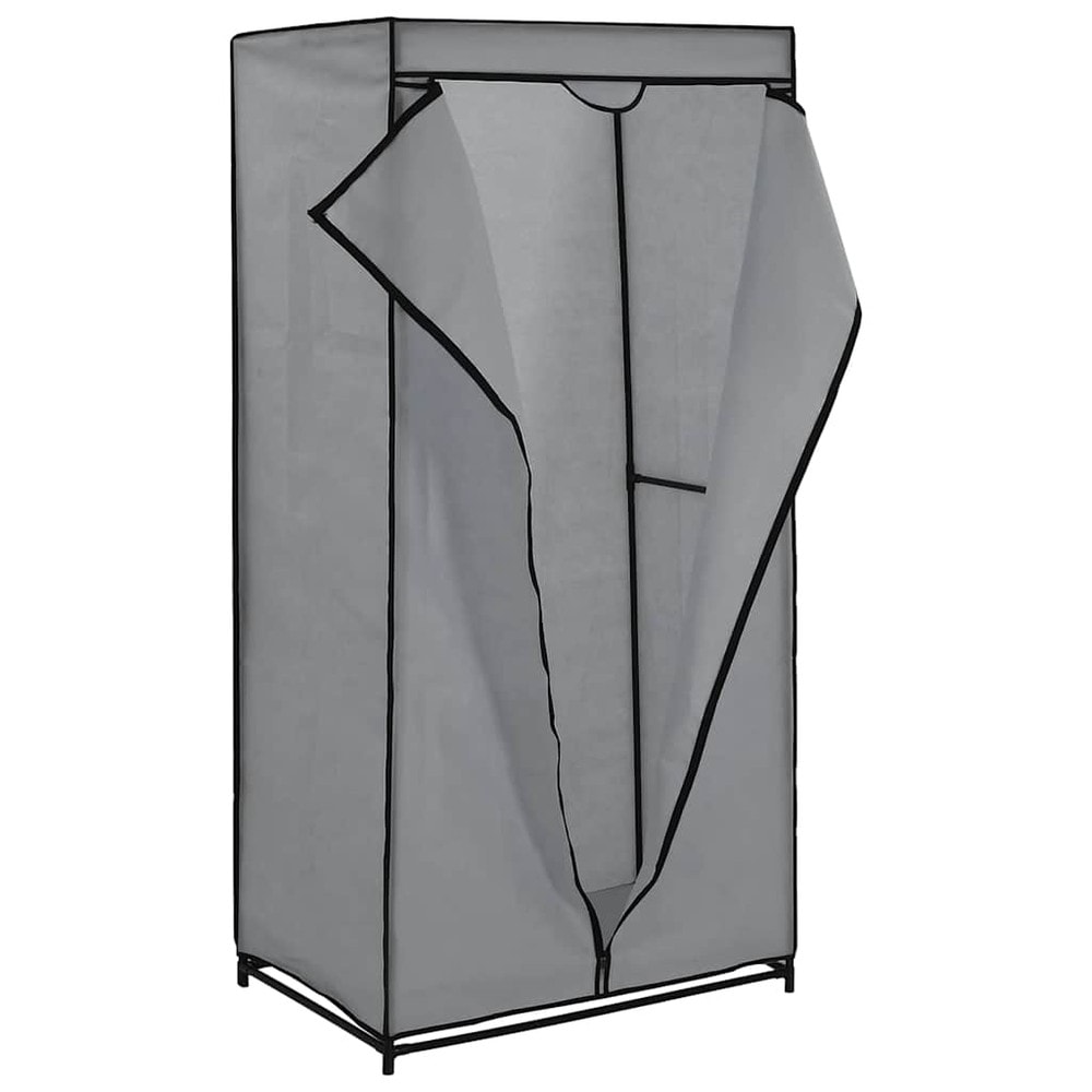 Garderob i tyg 75×50×160 cm / klädgarderob med klädstång / tyggarderob med dragkedja – Grå