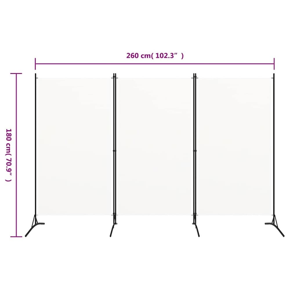 Rumsavdelare 3 paneler 260×180 cm / vikvägg / skärmvägg i tyg – Vit