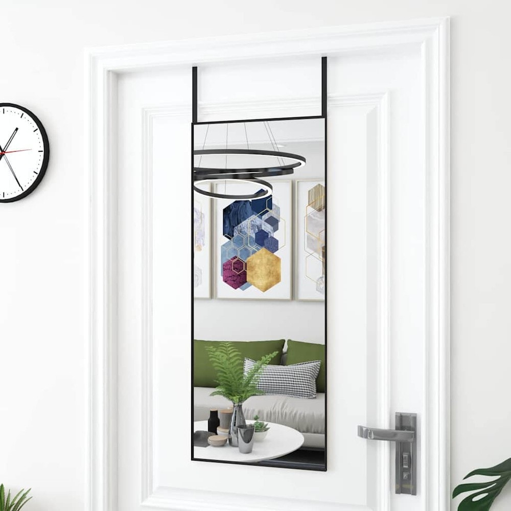 Dörrspegel 40×100 cm / helkroppsspegel med justerbara dörrkrokar / spegel – Svart