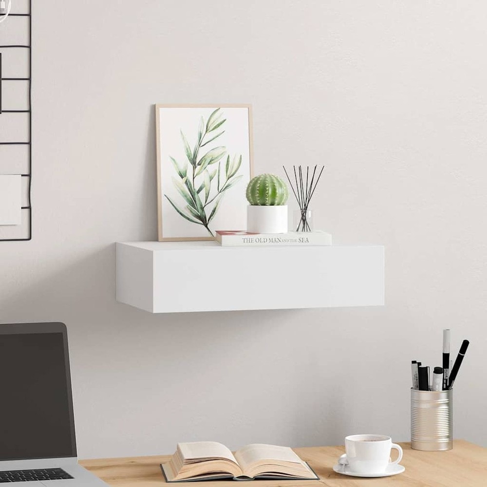 Vägghylla med låda 40×23,5×10 cm / väggmonterad låda / lådhylla – Vit