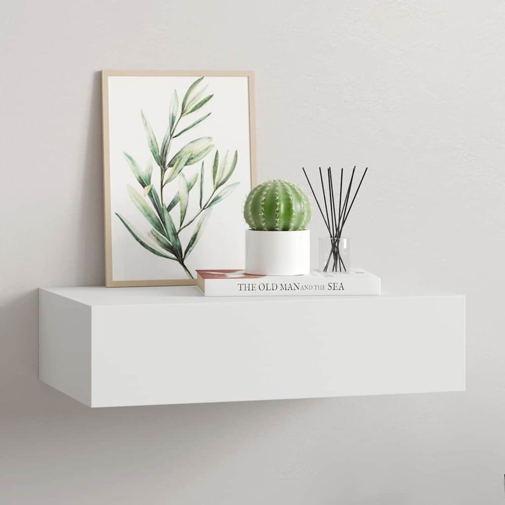 Vägghylla med låda 40×23,5×10 cm / väggmonterad låda / lådhylla – Vit