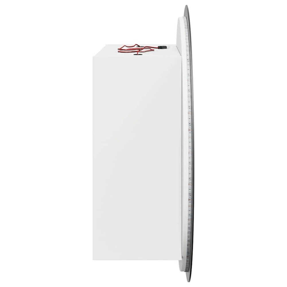 Badrumsskåp med rund spegel och LED Ø60 cm / spegelskåp med 2 hyllor och USB – Vit