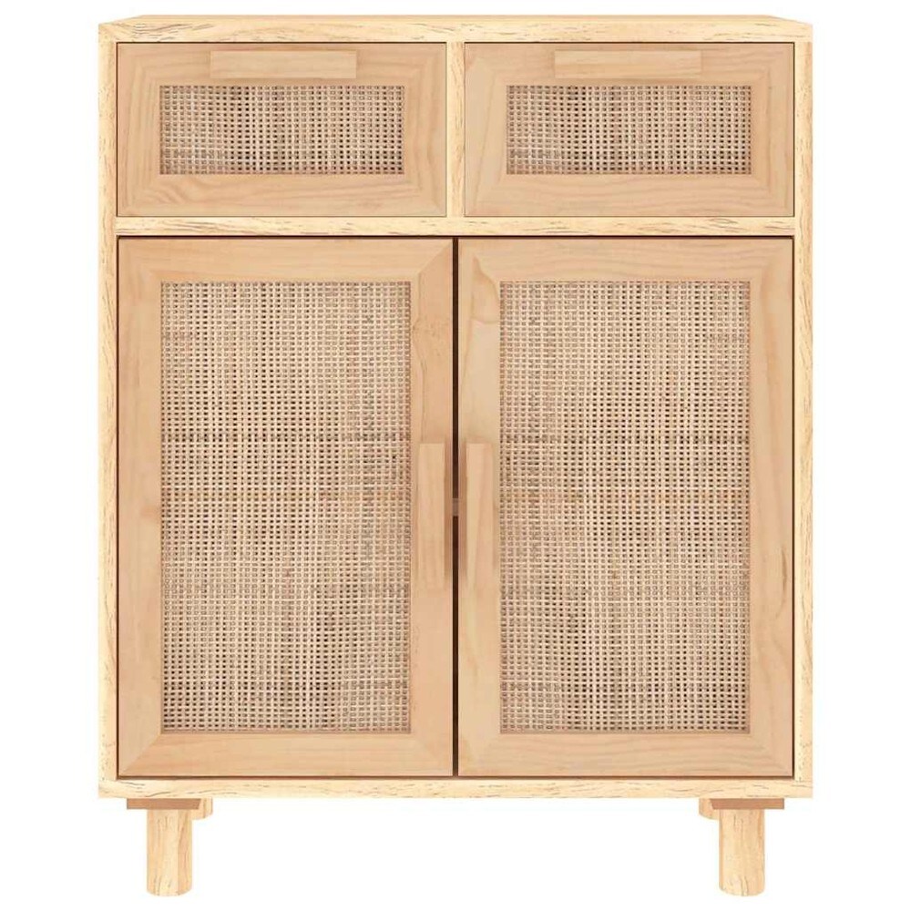Skänk 60×30×75 cm / förvaringsskåp med 2 lådor och dörrar – Natur/rotting