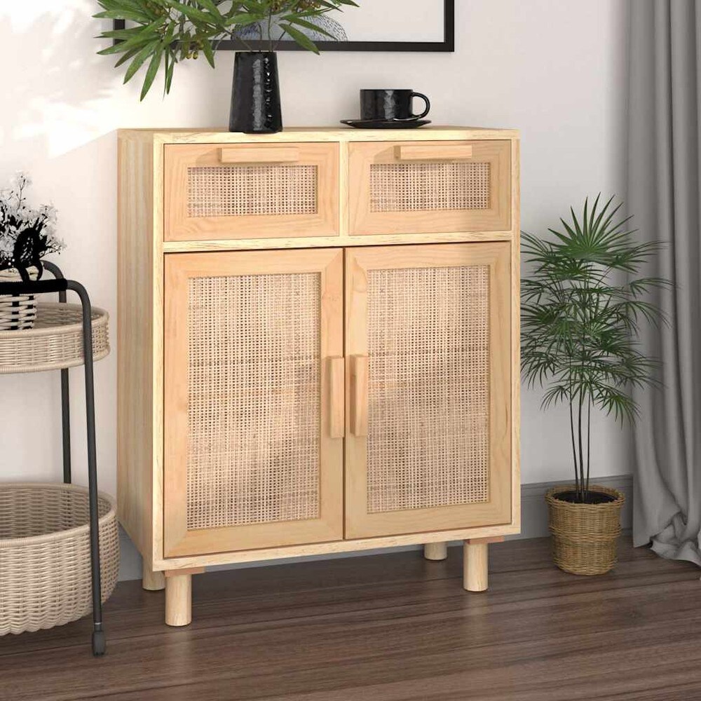 Skänk 60×30×75 cm / förvaringsskåp med 2 lådor och dörrar – Natur/rotting