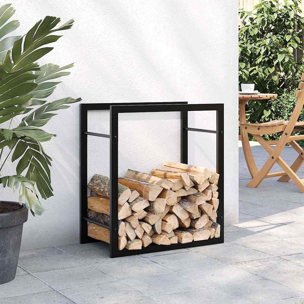 Vedställ 50×28×56 cm / vedförvaring i pulverlackerat stål / vedhållare – Mattsvart