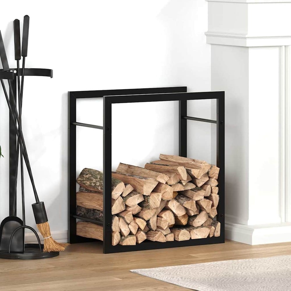Vedställ 50×28×56 cm / vedförvaring i pulverlackerat stål / vedhållare – Mattsvart