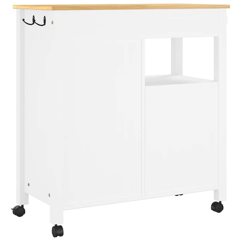Köksvagn 84×40×88,5 cm / köksö på hjul med 4 lådor och skåp / serveringsvagn – Vit/natur