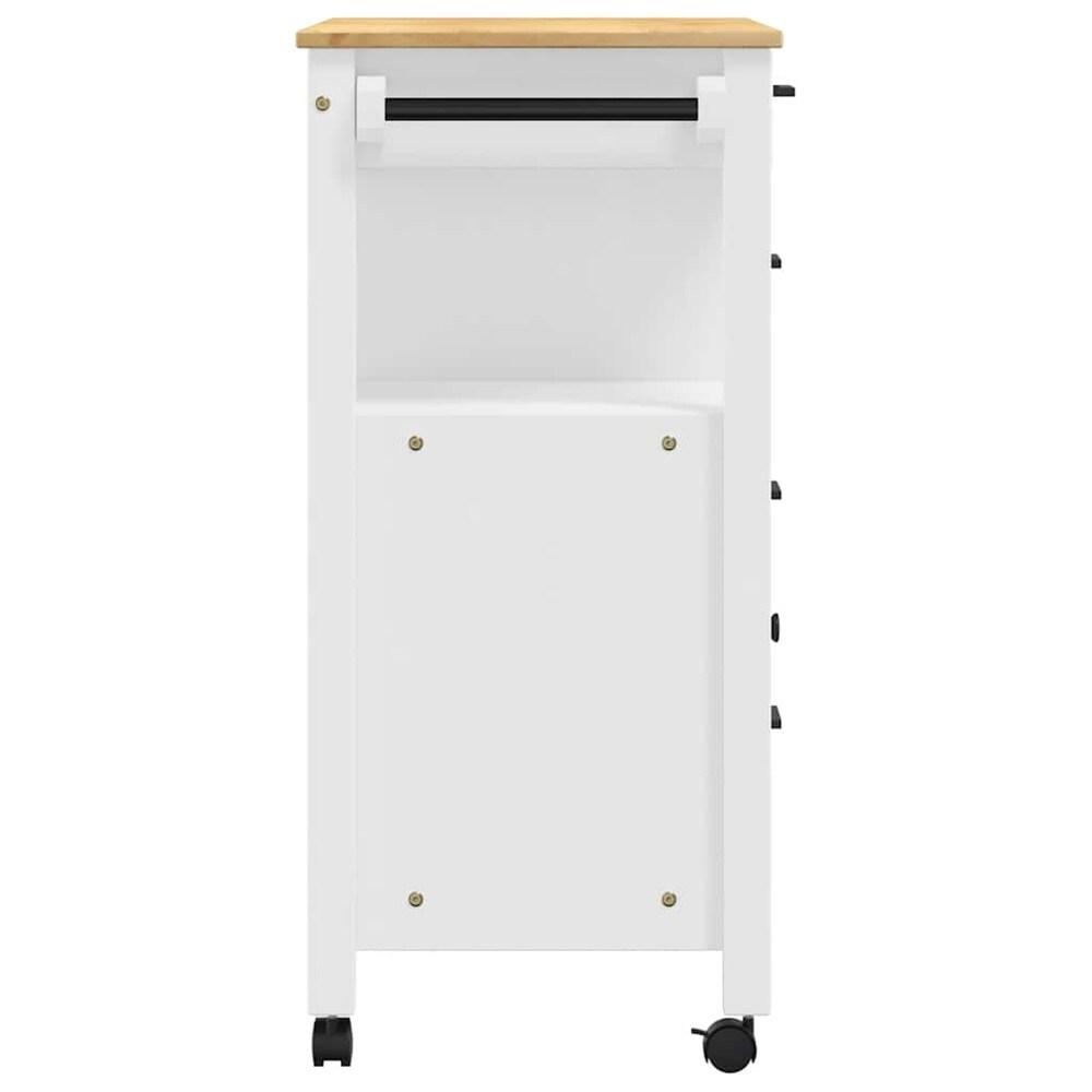 Köksvagn 84×40×88,5 cm / köksö på hjul med 4 lådor och skåp / serveringsvagn – Vit/natur