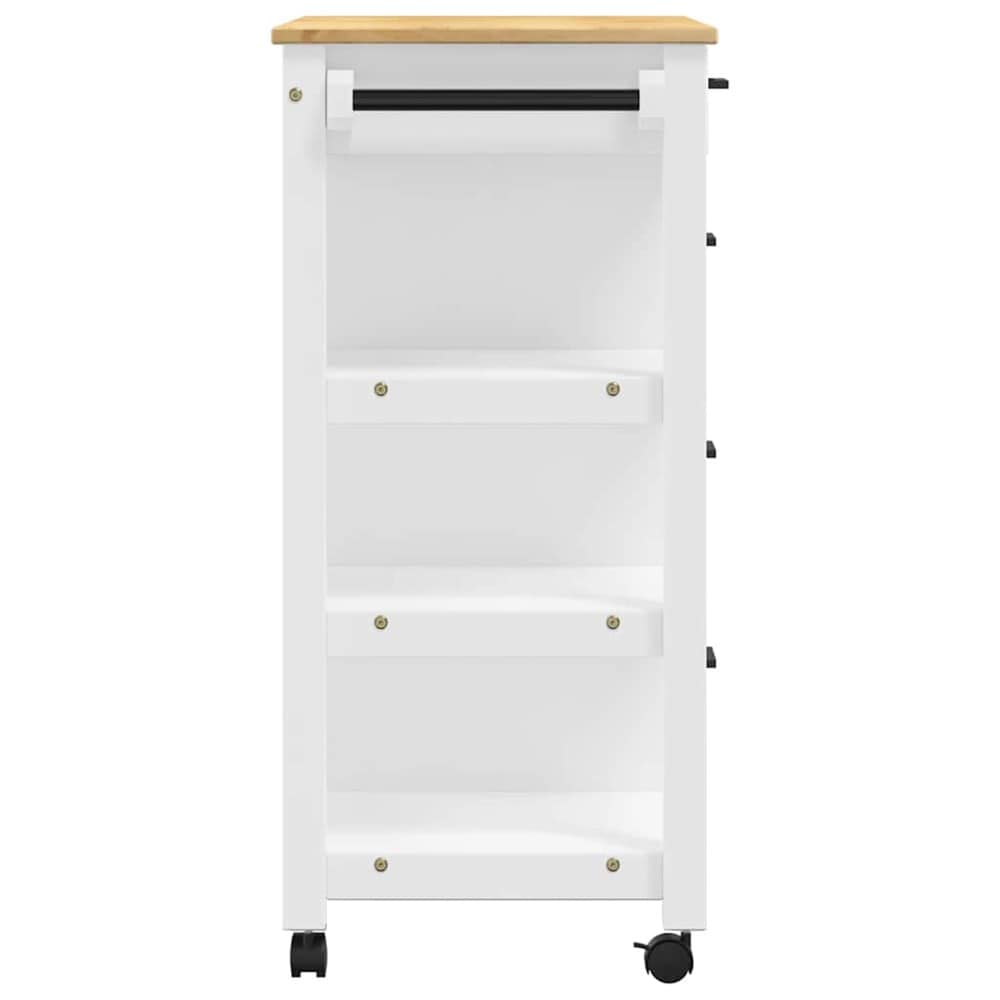 Köksvagn 84×40×88,5 cm / köksö på hjul med 4 lådor och 3 hyllor / serveringsvagn – Vit/natur