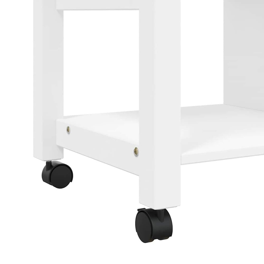 Köksvagn 84×40×88,5 cm / köksö på hjul med 4 lådor och 3 hyllor / serveringsvagn – Vit/natur
