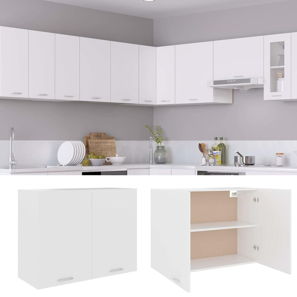 Överskåp till kök 80×31×60 cm / köksskåp med 2 hyllor och dörrar / väggskåp – Vit