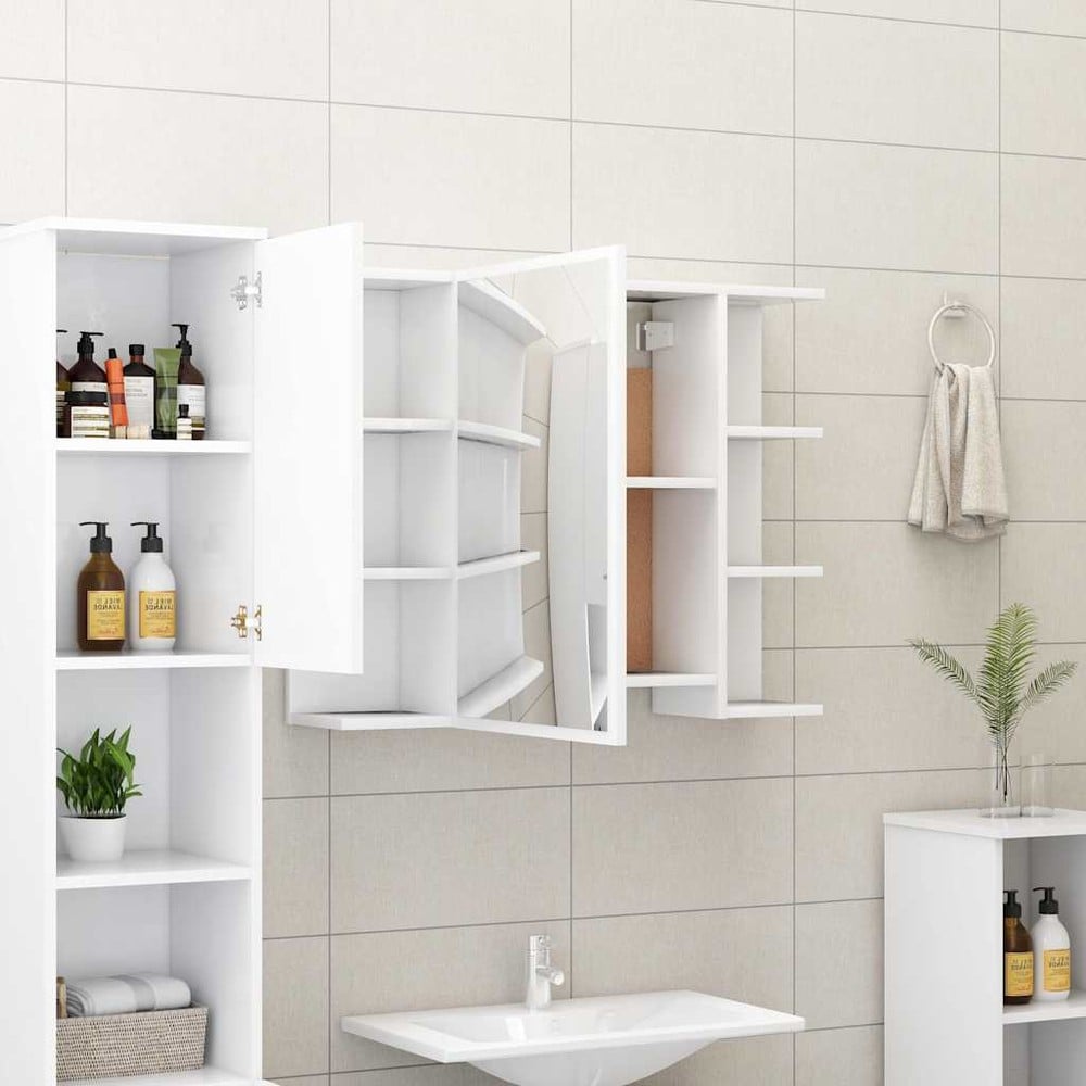 Spegelskåp för badrum 80×20,5×64 cm / badrumsskåp med spegel och 8 fack / väggskåp – Vit