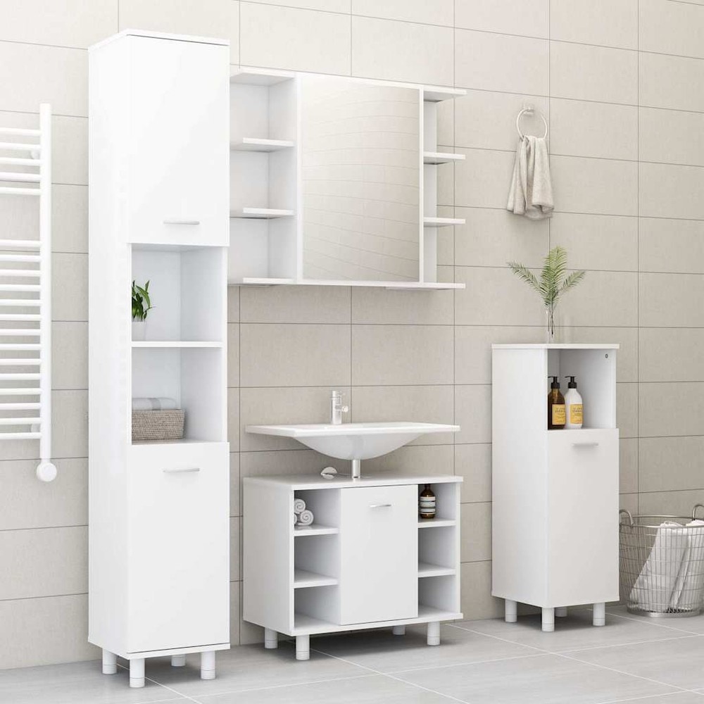 Spegelskåp för badrum 80×20,5×64 cm / badrumsskåp med spegel och 8 fack / väggskåp – Vit