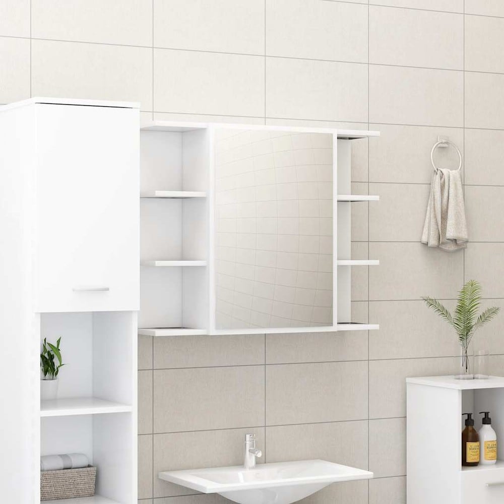 Spegelskåp för badrum 80×20,5×64 cm / badrumsskåp med spegel och 8 fack / väggskåp – Vit
