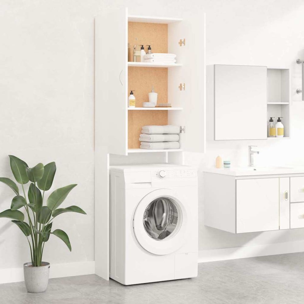 Tvättmaskinsskåp 64×25,5×190 cm / badrumsskåp över tvättmaskin / högskåp – Vit