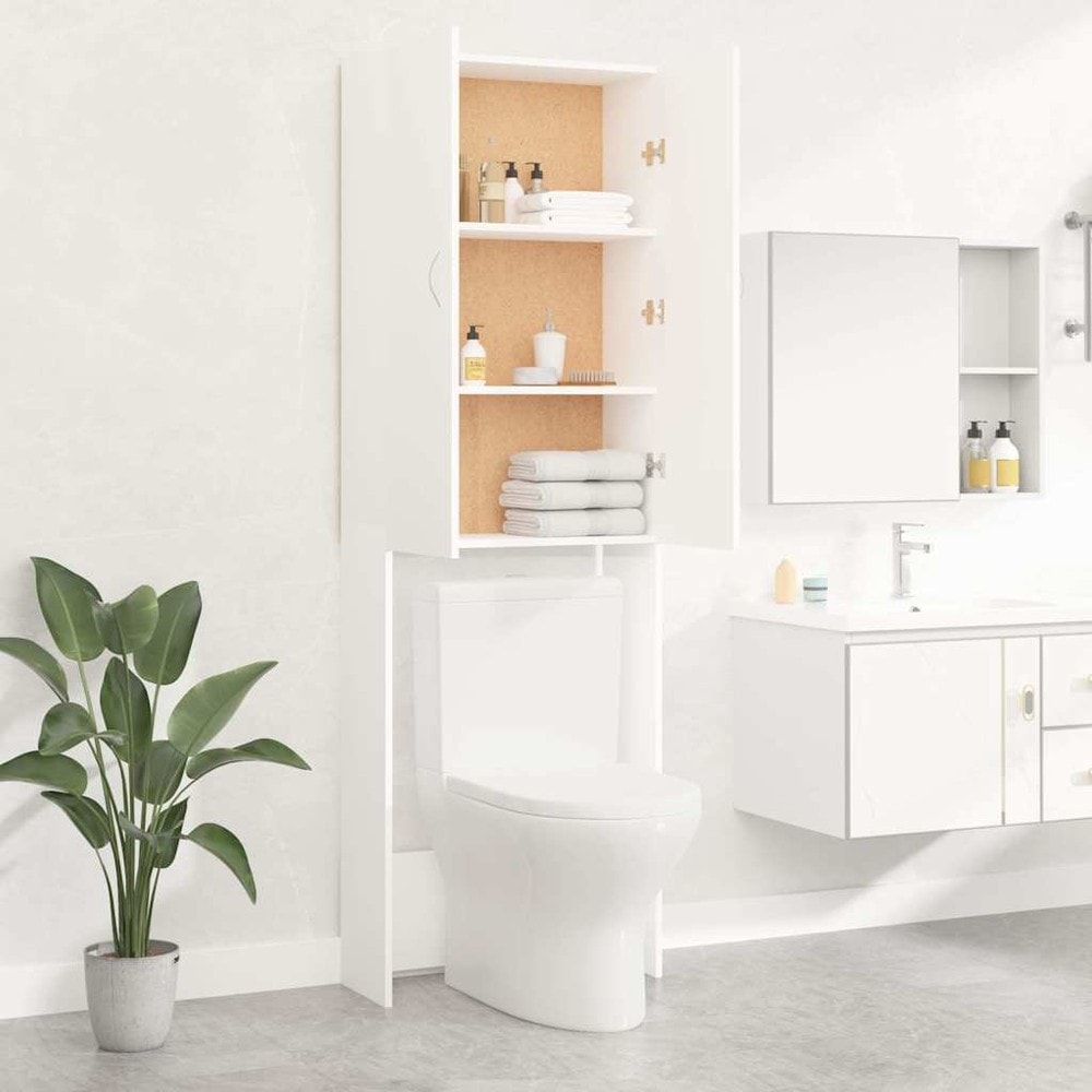 Tvättmaskinsskåp 64×25,5×190 cm / badrumsskåp över tvättmaskin / högskåp – Vit