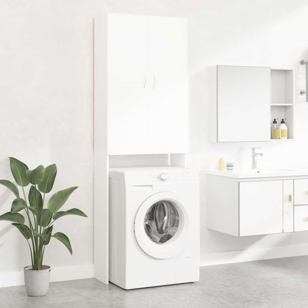 Tvättmaskinsskåp 64×25,5×190 cm / badrumsskåp över tvättmaskin / högskåp – Vit