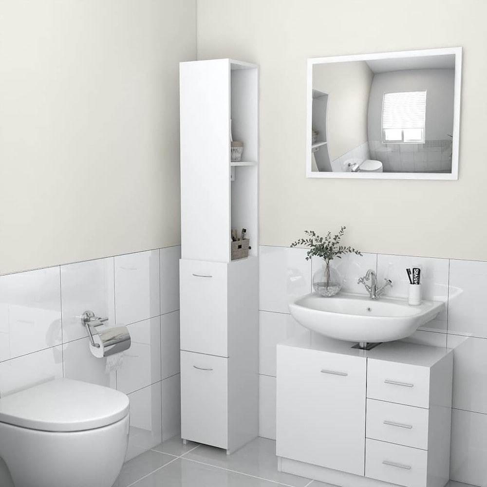 Badrumsskåp 25×26,5×170 cm / smalt högskåp för badrum / förvaringsskåp – Vit