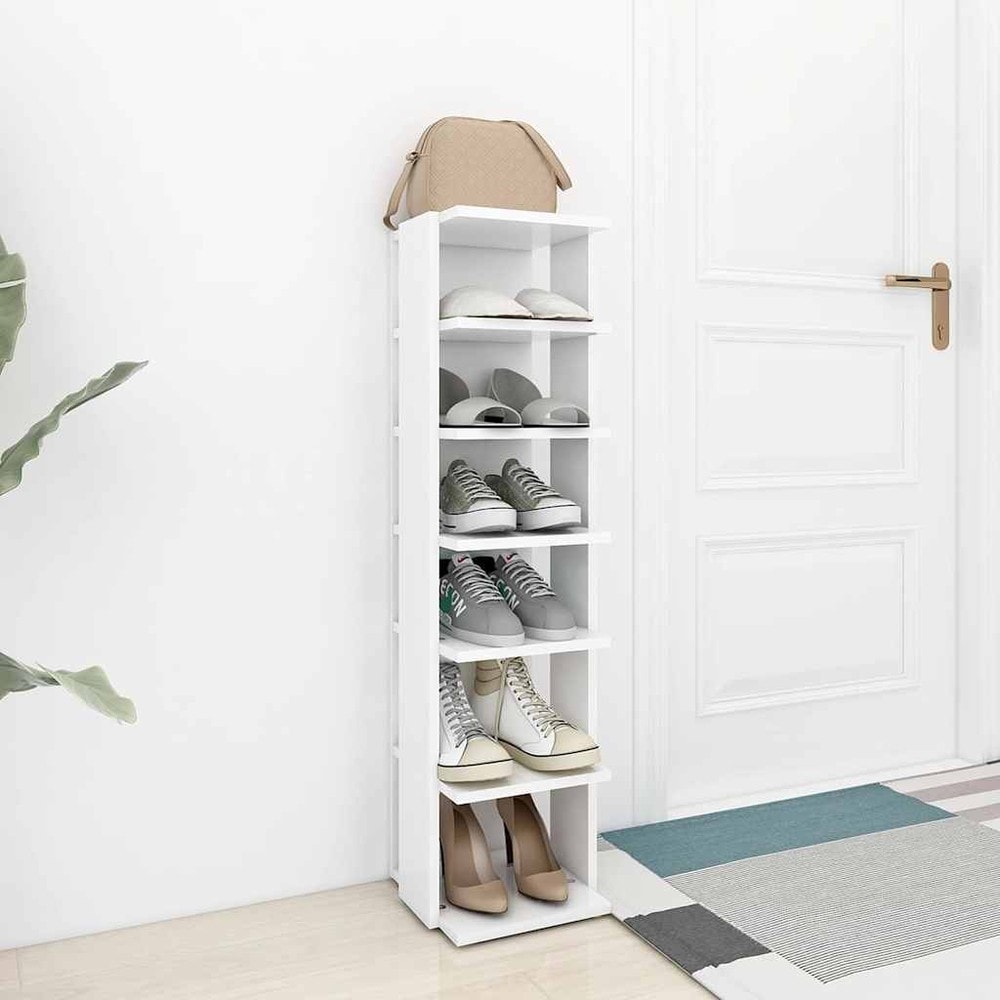 Skoskåp 27,5×27×102 cm / smal skohylla med 6 hyllplan / skoförvaring – Vit