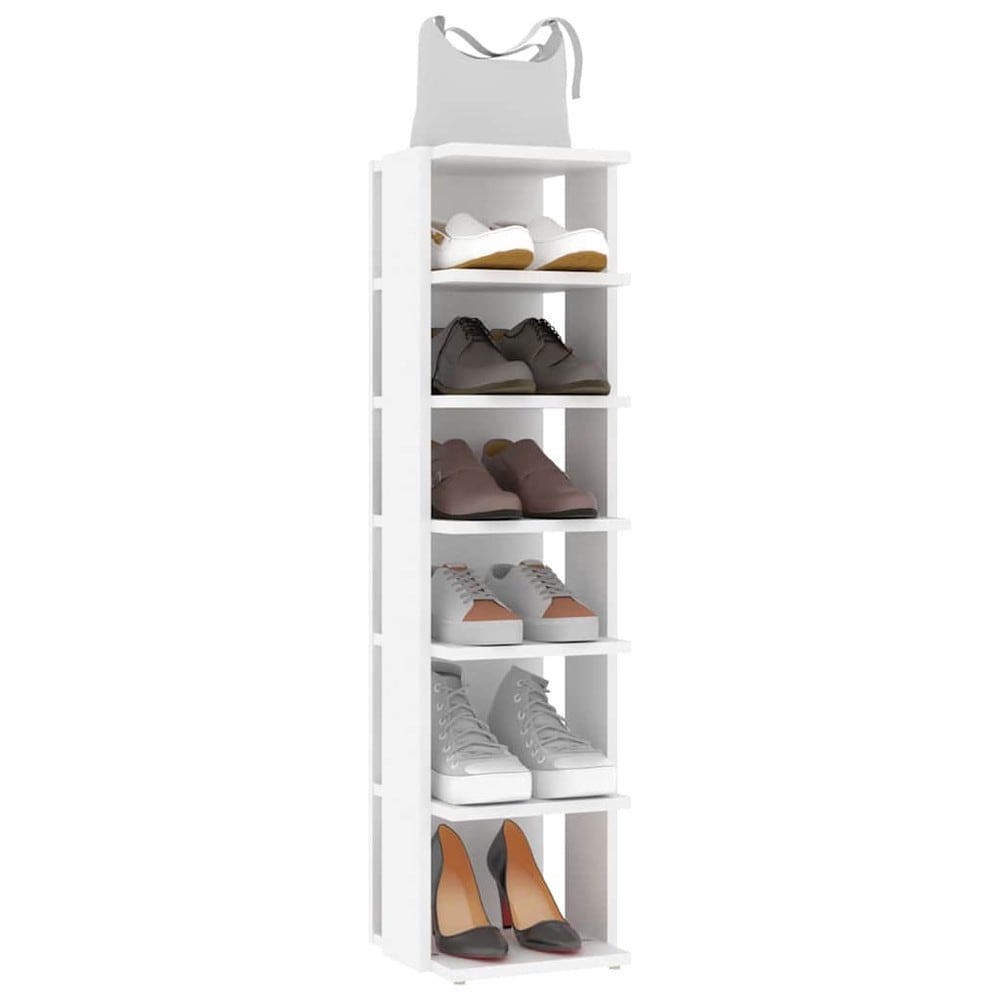 Skoskåp 27,5×27×102 cm / smal skohylla med 6 hyllplan / skoförvaring – Vit