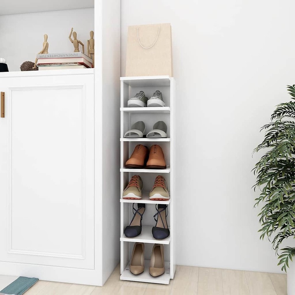Skoskåp 27,5×27×102 cm / smal skohylla med 6 hyllplan / skoförvaring – Vit