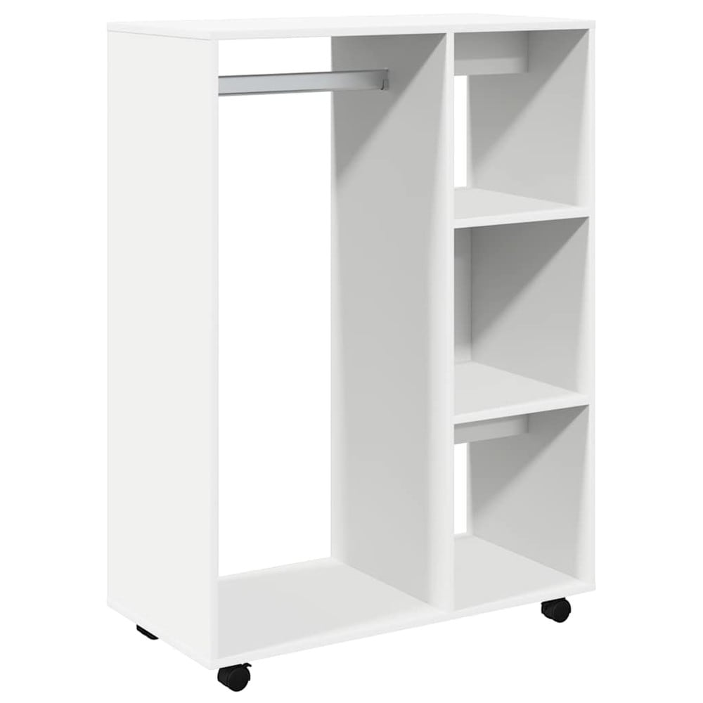 Öppen garderob 80×40×110 cm / låg klädgarderob med klädstång och 3 hyllor – Vit