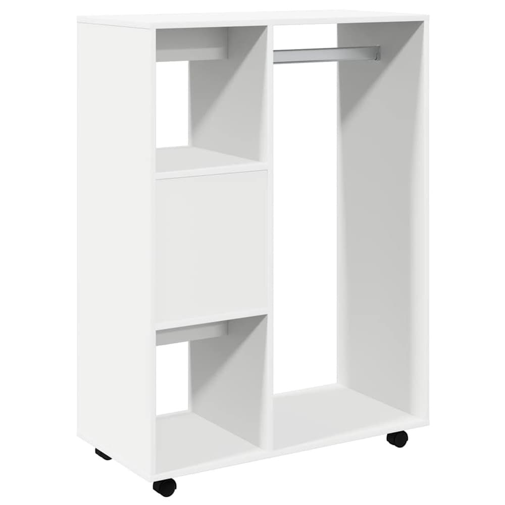 Öppen garderob 80×40×110 cm / låg klädgarderob med klädstång och 3 hyllor – Vit