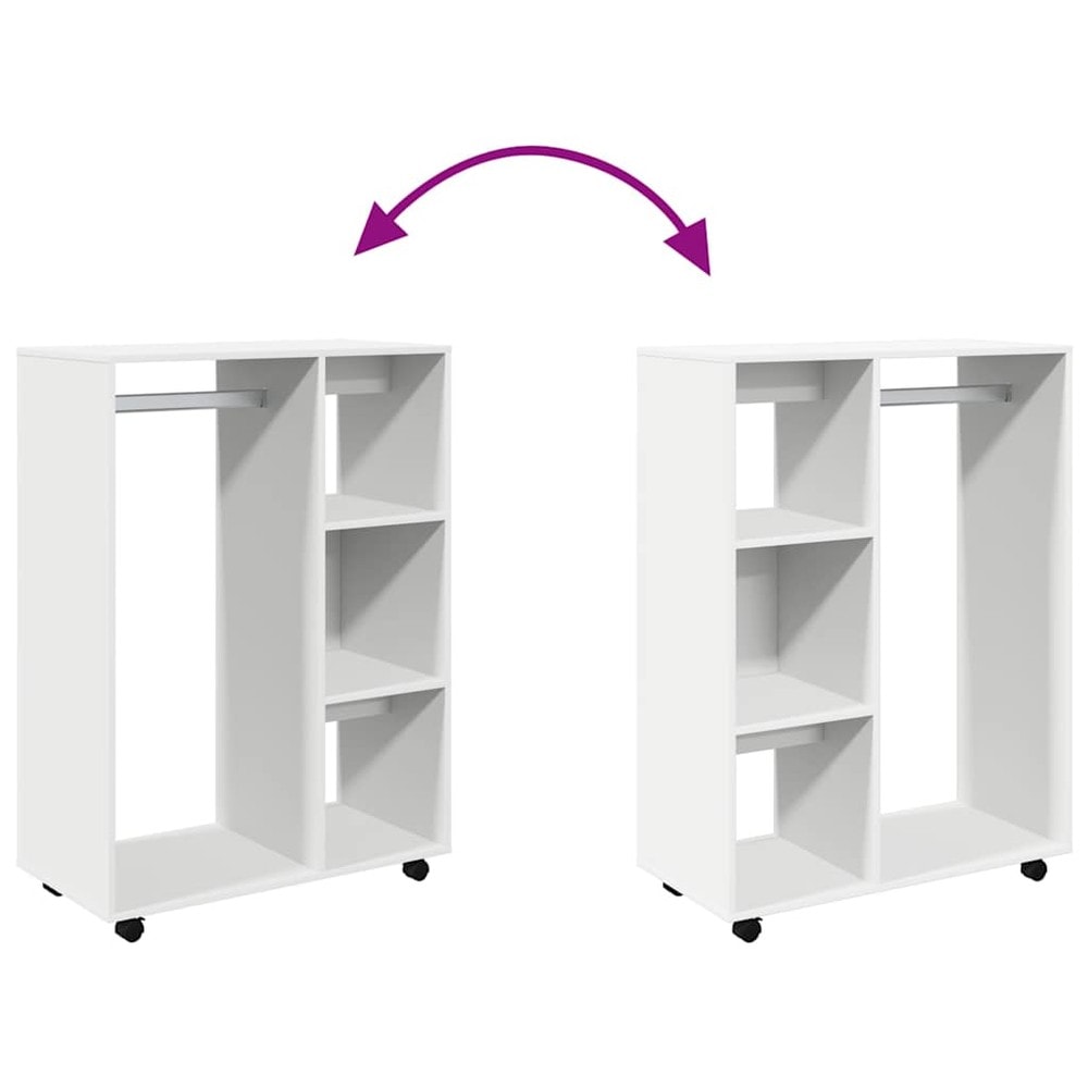 Öppen garderob 80×40×110 cm / låg klädgarderob med klädstång och 3 hyllor – Vit