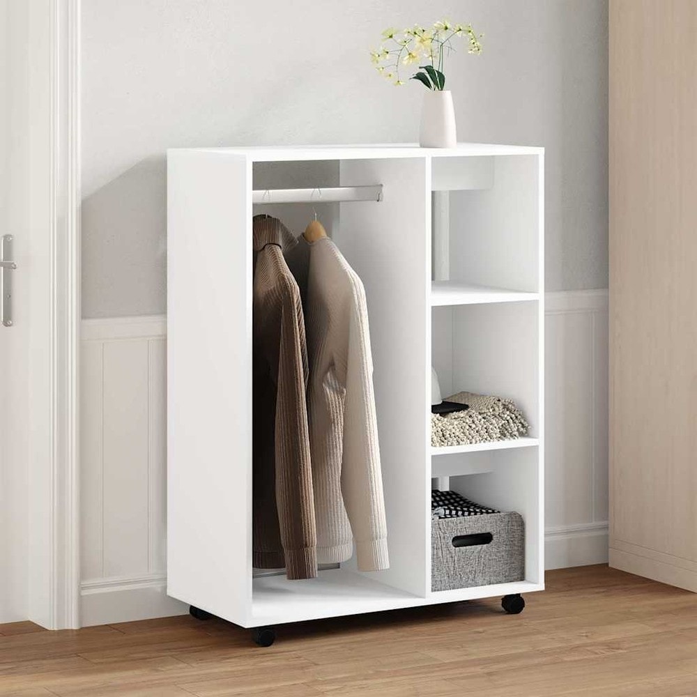 Öppen garderob 80×40×110 cm / låg klädgarderob med klädstång och 3 hyllor – Vit