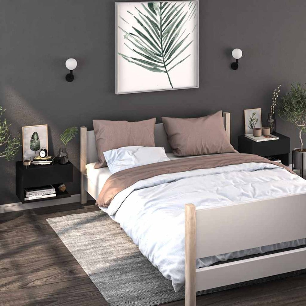 Väggmonterat sängbord 46×29,5×30 cm / svävande nattduksbord / vägghängt sidobord – Svart