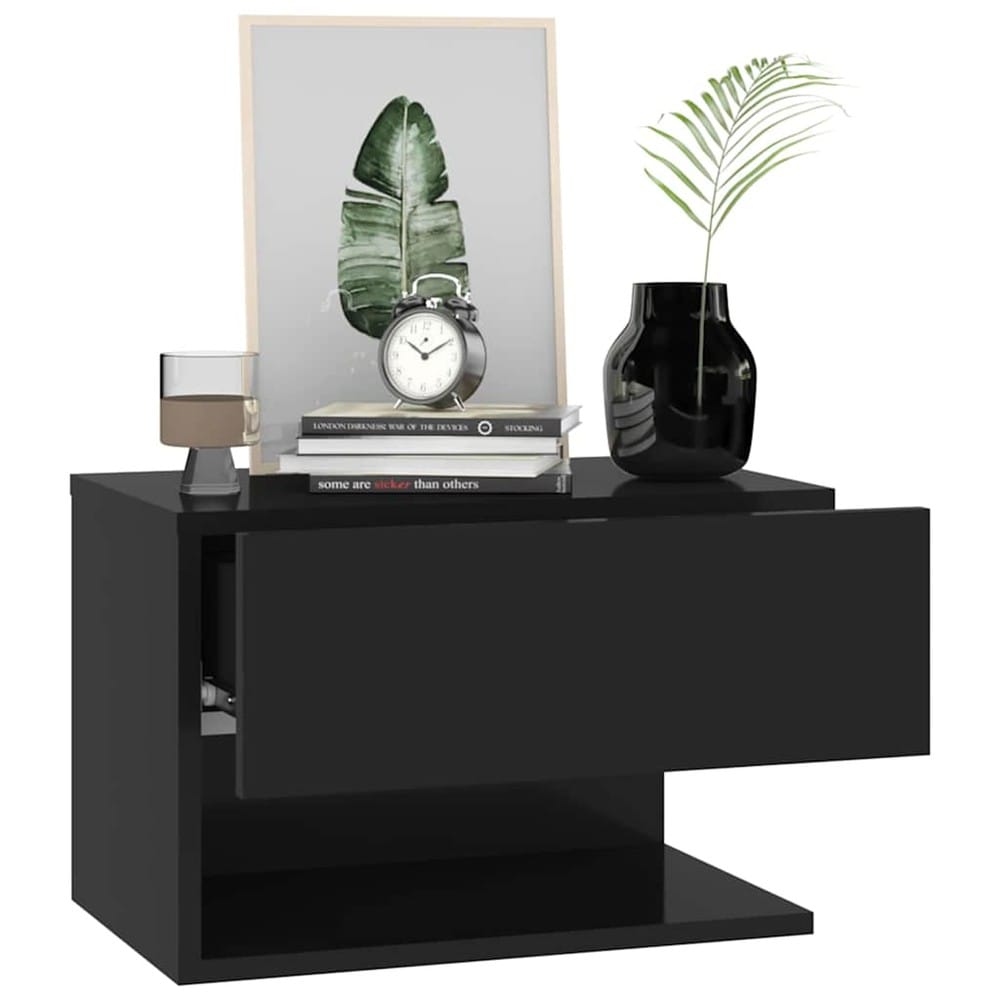 Väggmonterat sängbord 46×29,5×30 cm / svävande nattduksbord / vägghängt sidobord – Svart