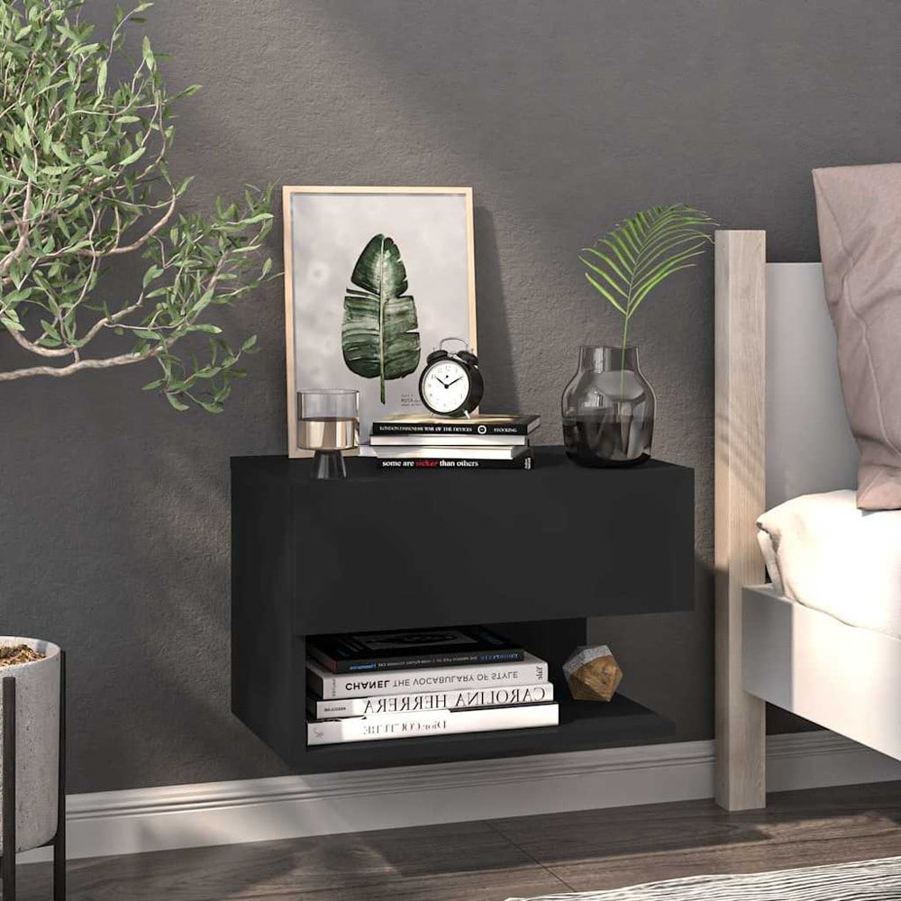 Väggmonterat sängbord 46×29,5×30 cm / svävande nattduksbord / vägghängt sidobord – Svart