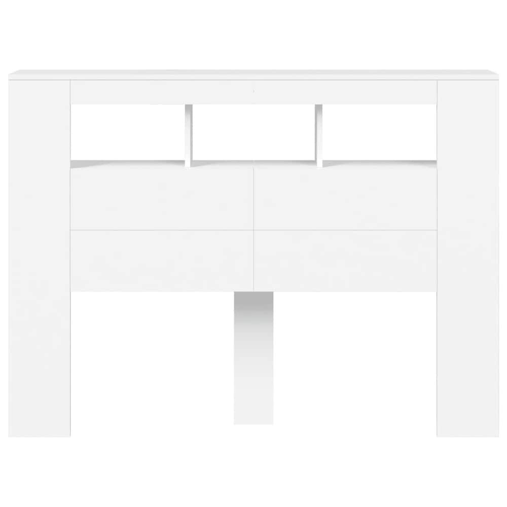 Sänggavel med LED 140×18,5×103,5 cm / huvudgavel med RGB-belysning och avlastningsyta – Vit