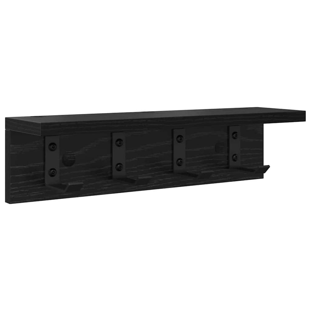Hatthylla 40×10,5×10,5 cm / vägghylla med krokar / klädhängare för hall – Svart