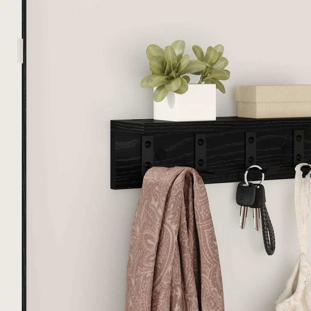 Hatthylla 40×10,5×10,5 cm / vägghylla med krokar / klädhängare för hall – Svart