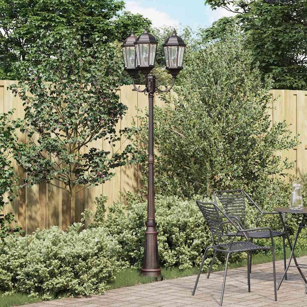 Lyktstolpe 235 cm med 3 lyktor / trädgårdslykta / utomhusbelysning i vintagestil – Brons