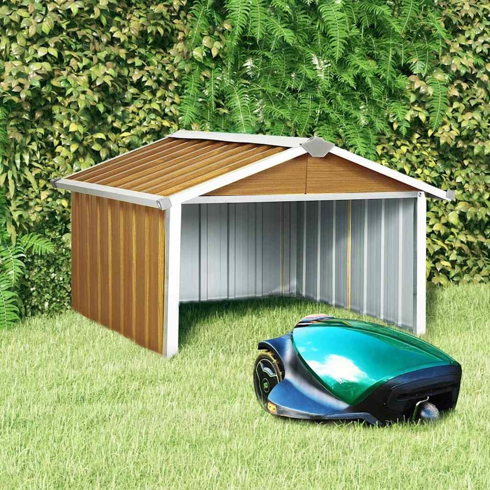 Garage för robotgräsklippare 92×97×63 cm / skydd för gräsklippare i galvaniserat stål – Brun