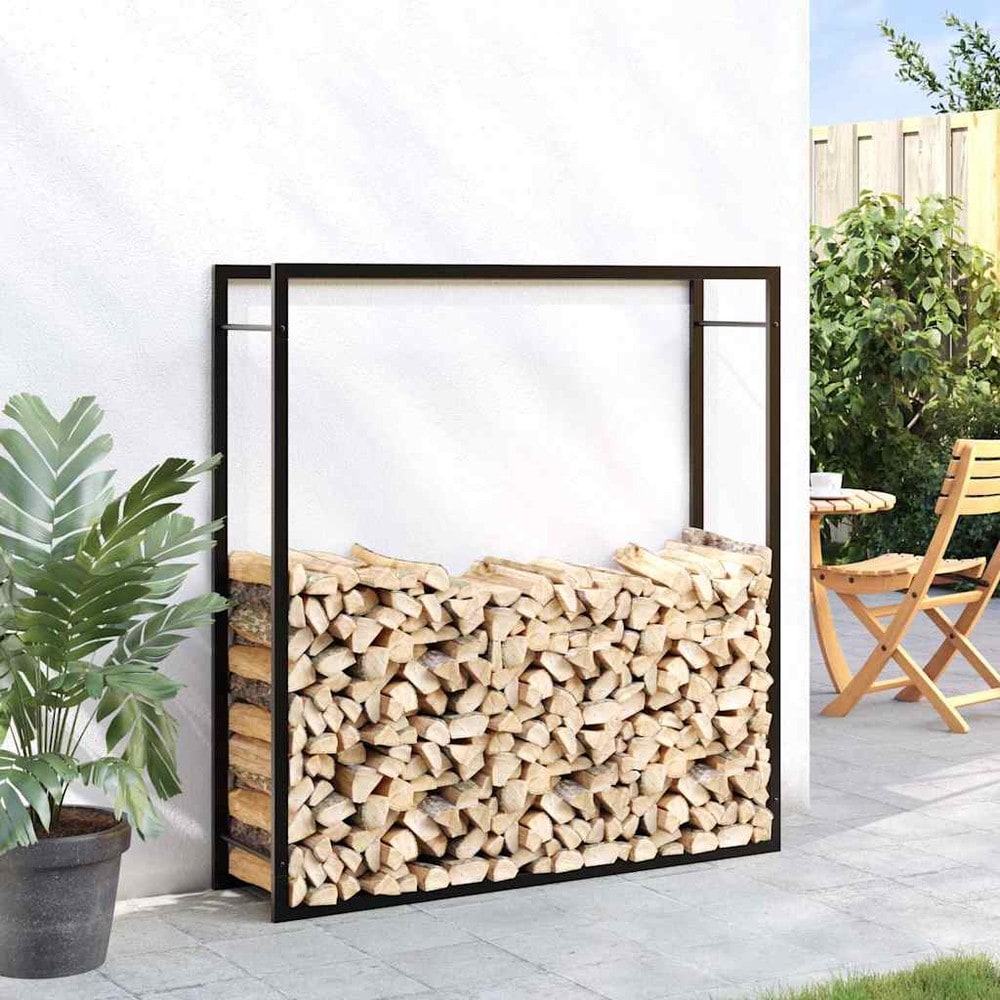 Vedställ 110×28×116 cm / vedförvaring i pulverlackerat stål – Mattsvart