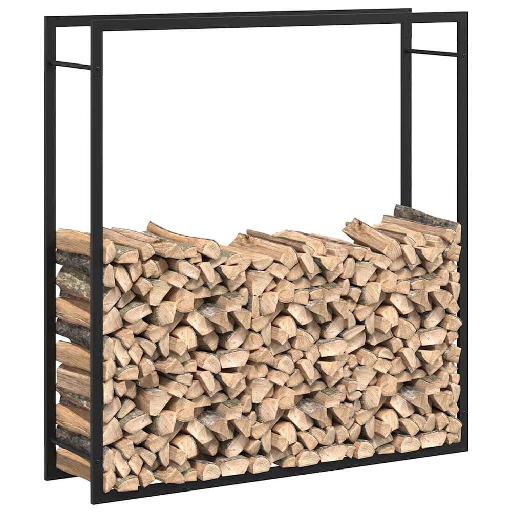 Vedställ 110×28×116 cm / vedförvaring i pulverlackerat stål – Mattsvart