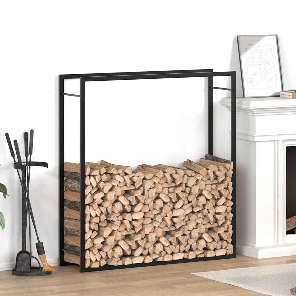 Vedställ 110×28×116 cm / vedförvaring i pulverlackerat stål – Mattsvart