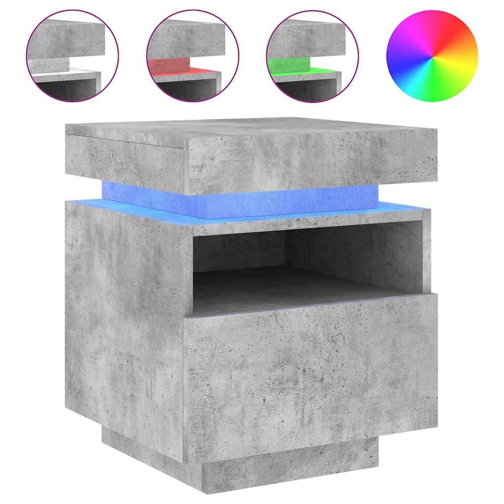 Sängbord 40×39×48,5 cm / nattduksbord med RGB LED-belysning och förvaring – Betonggrå